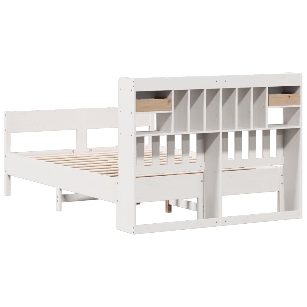 Lit bibliothèque sans matelas blanc 160x200 cm bois pin massif - XIOS