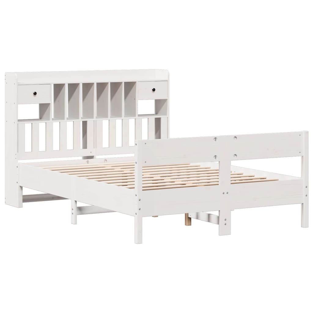 Lit bibliothèque sans matelas blanc 150x200 cm bois pin massif - XIOS