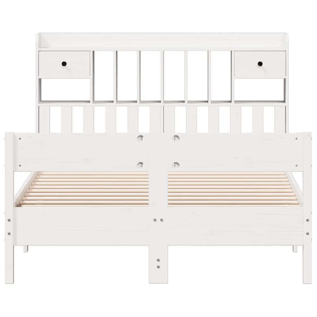 Lit bibliothèque sans matelas blanc 150x200 cm bois pin massif - XIOS