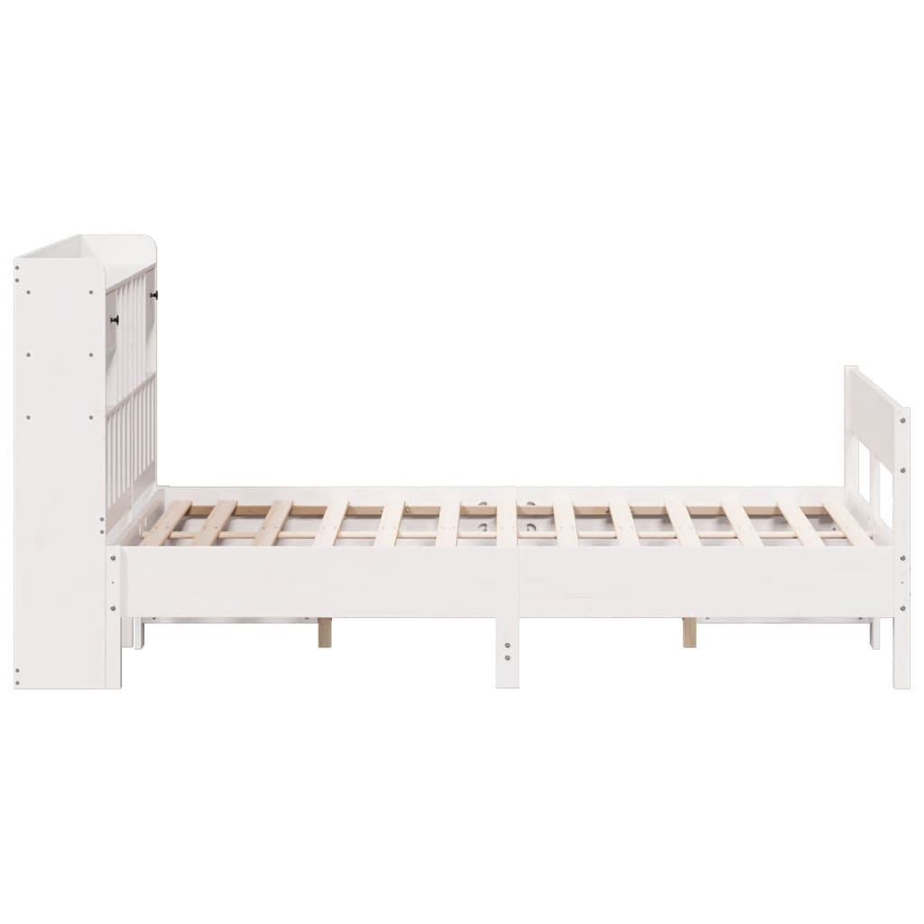 Lit bibliothèque sans matelas blanc 150x200 cm bois pin massif - XIOS