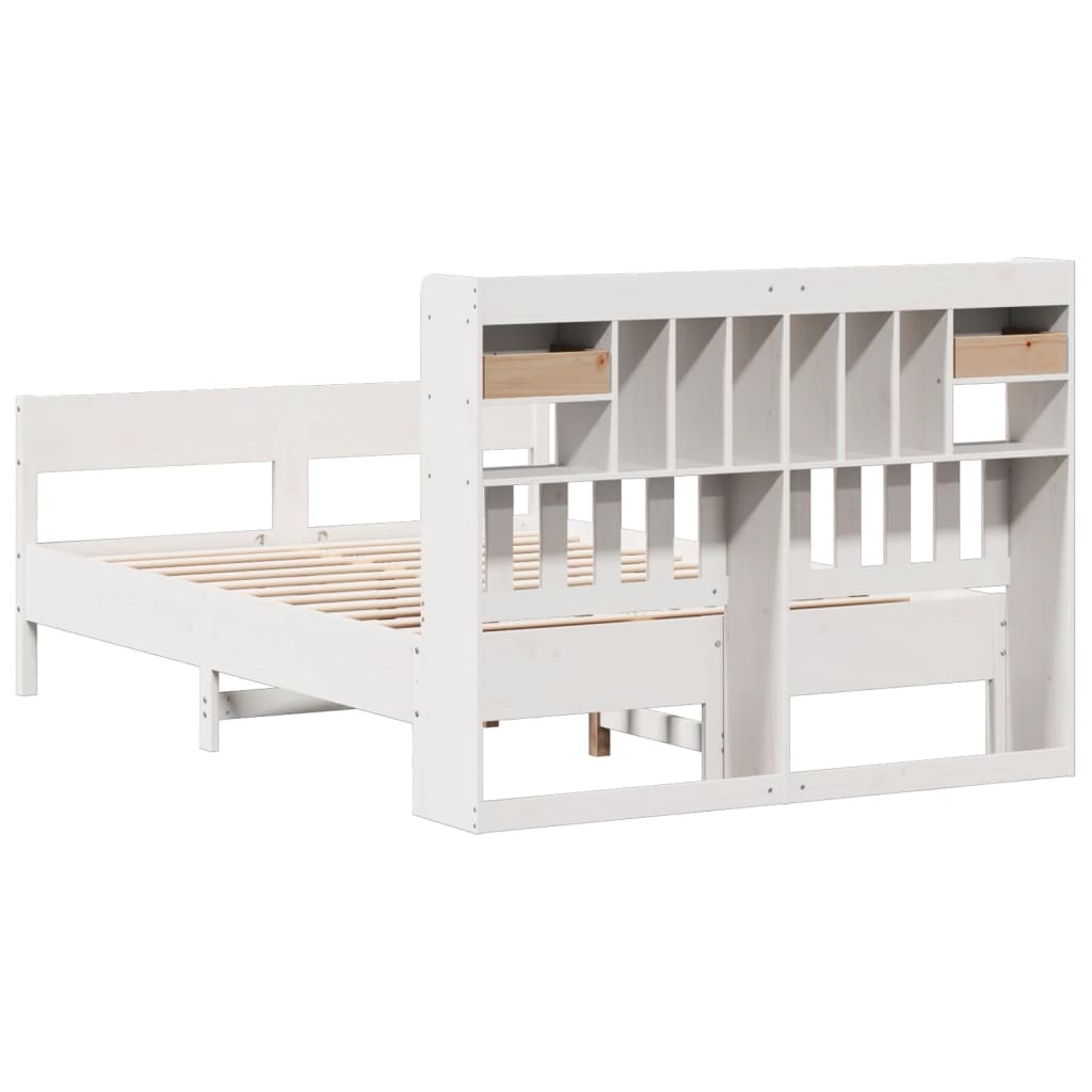Lit bibliothèque sans matelas blanc 150x200 cm bois pin massif - XIOS