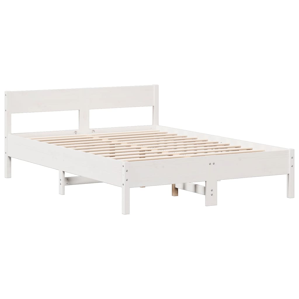 Lit bibliothèque sans matelas blanc 150x200 cm bois pin massif - XIOS