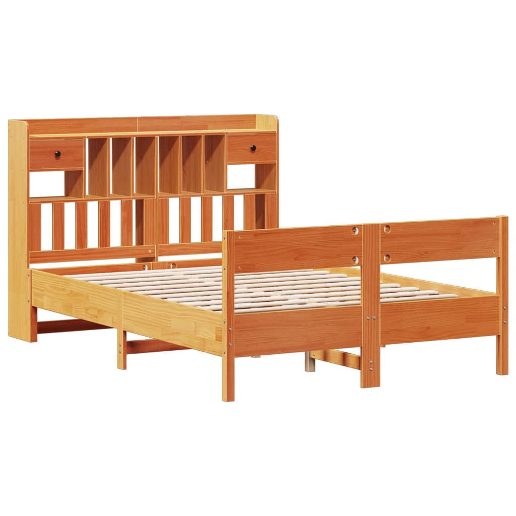 Lit bibliothèque sans matelas cire marron 150x200 cm pin massif - XIOS