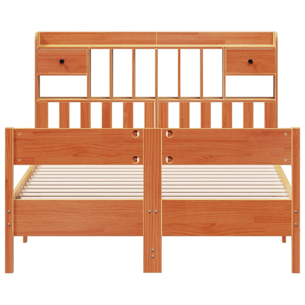 Lit bibliothèque sans matelas cire marron 150x200 cm pin massif - XIOS