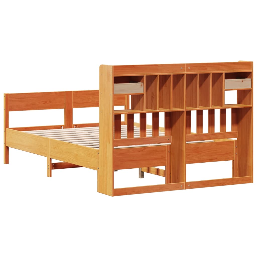 Lit bibliothèque sans matelas cire marron 150x200 cm pin massif - XIOS