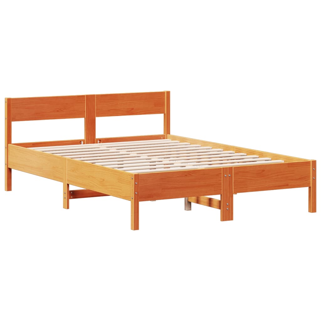 Lit bibliothèque sans matelas cire marron 150x200 cm pin massif - XIOS