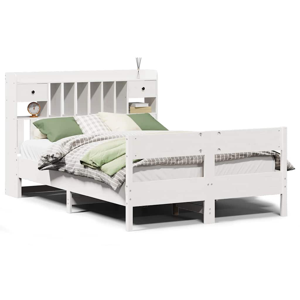 Lit bibliothèque sans matelas blanc 140x200 cm bois pin massif - XIOS