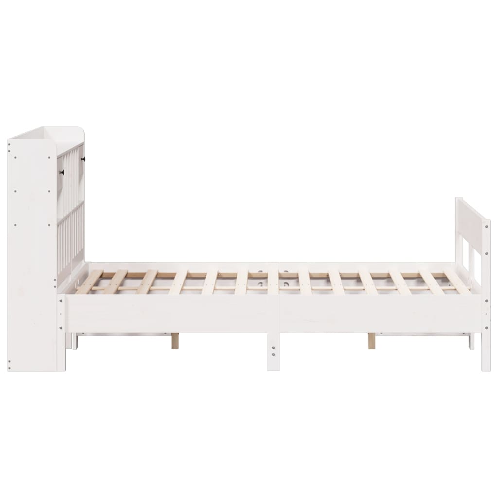 Lit bibliothèque sans matelas blanc 140x200 cm bois pin massif - XIOS