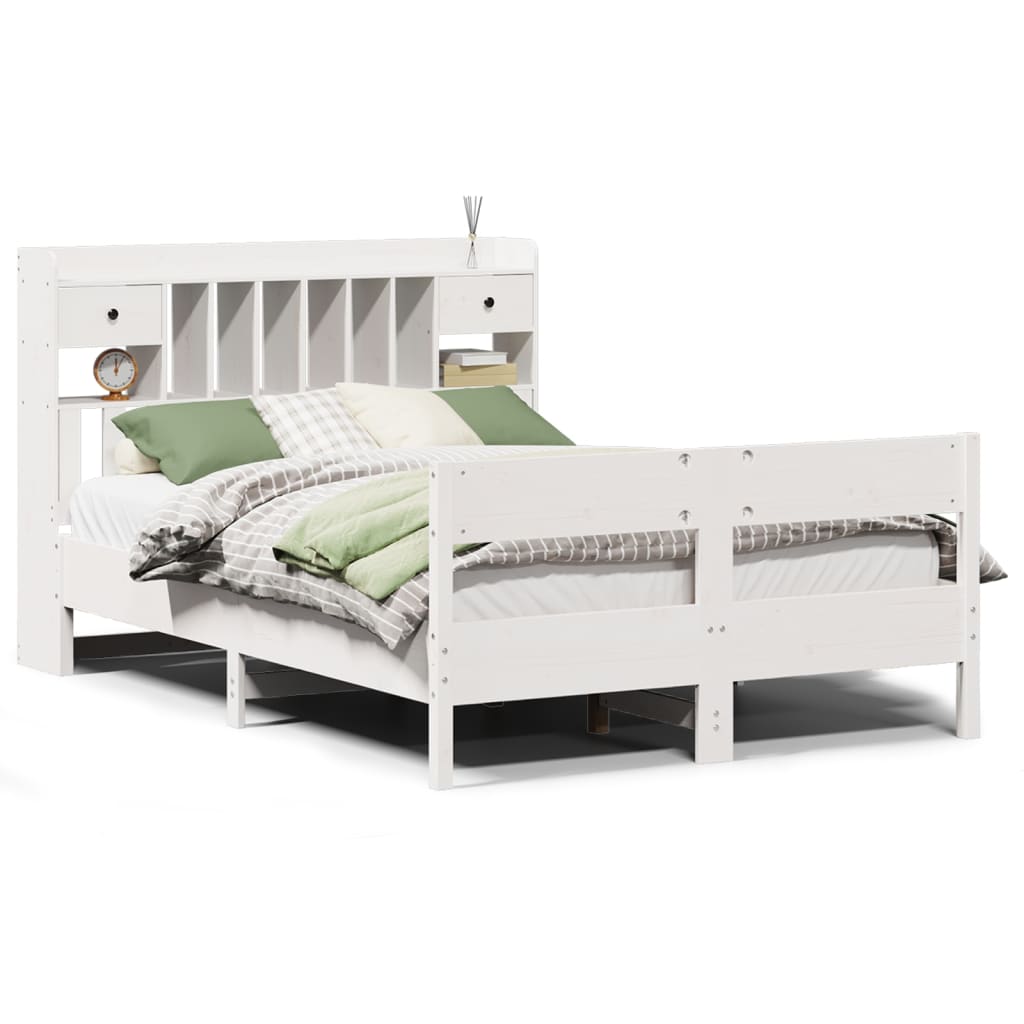 Lit bibliothèque sans matelas blanc 140x190 cm bois pin massif - XIOS
