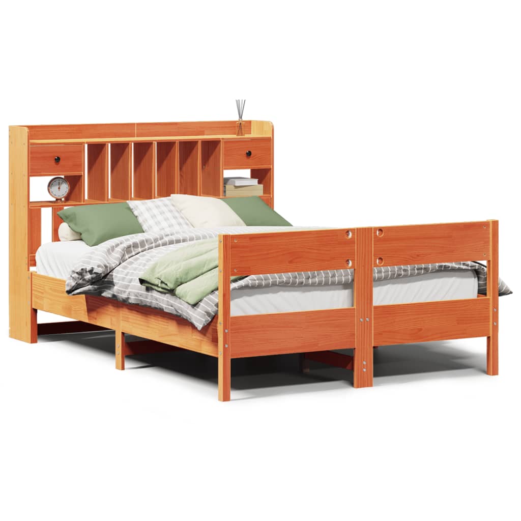Lit bibliothèque sans matelas cire marron 140x190 cm pin massif - XIOS