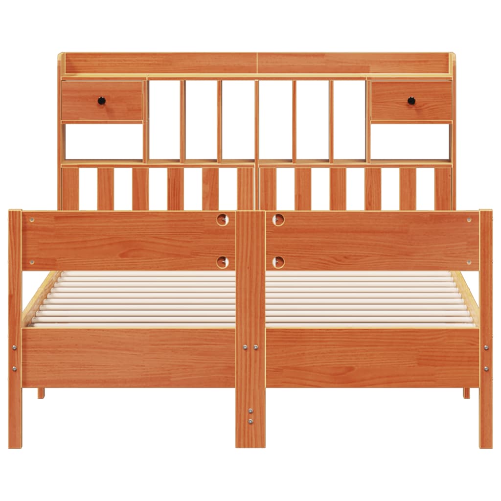 Lit bibliothèque sans matelas cire marron 135x190 cm pin massif - XIOS