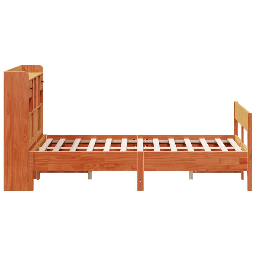 Lit bibliothèque sans matelas cire marron 135x190 cm pin massif - XIOS