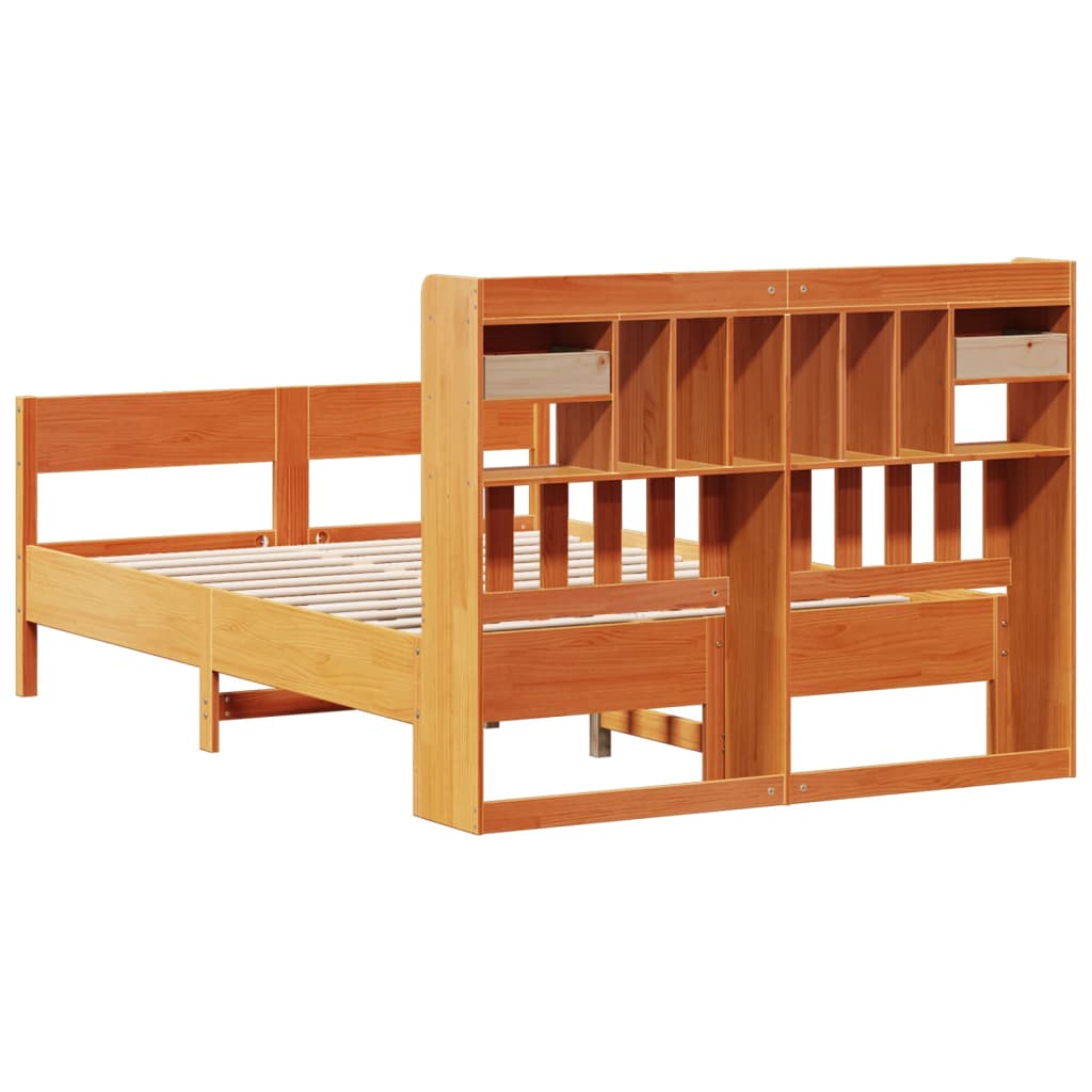 Lit bibliothèque sans matelas cire marron 135x190 cm pin massif - XIOS