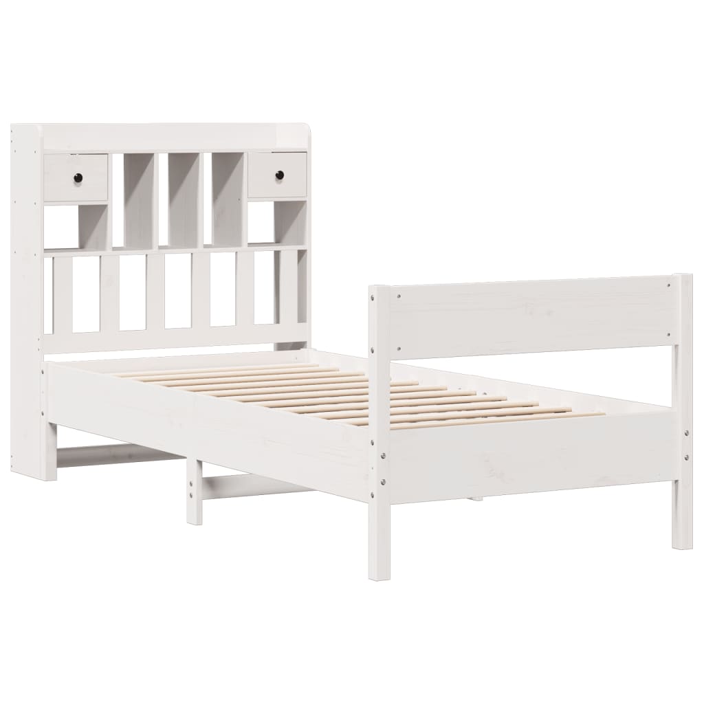 Lit bibliothèque sans matelas blanc 90x190cm bois de pin massif - XIOS