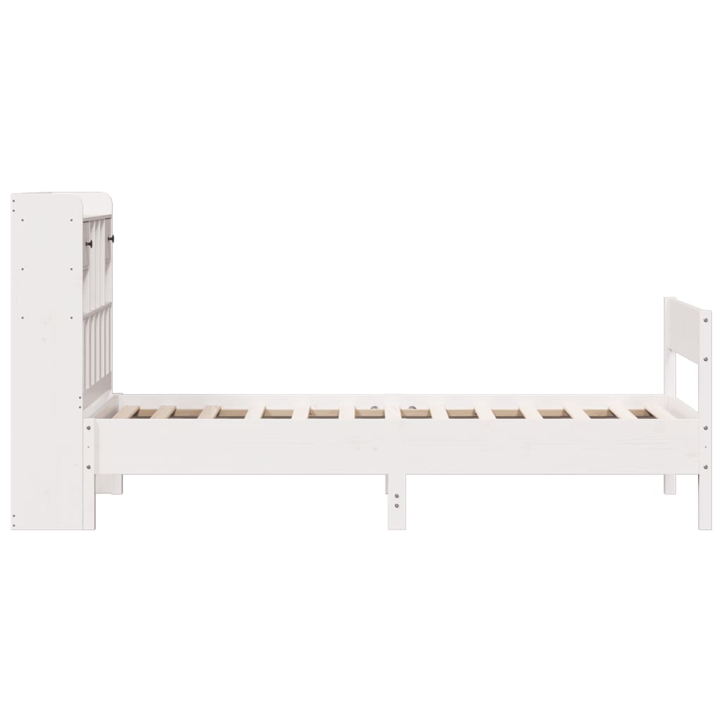 Lit bibliothèque sans matelas blanc 90x190cm bois de pin massif - XIOS