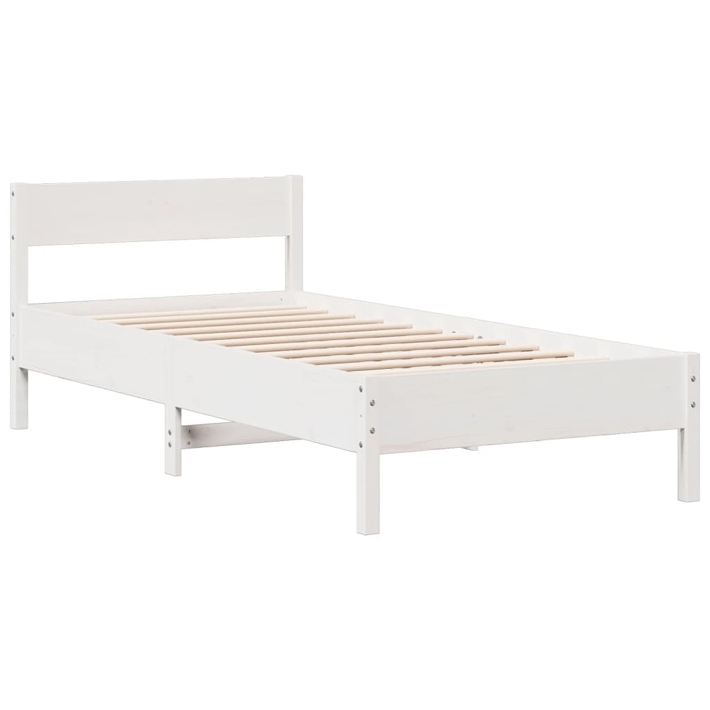 Lit bibliothèque sans matelas blanc 90x190cm bois de pin massif - XIOS