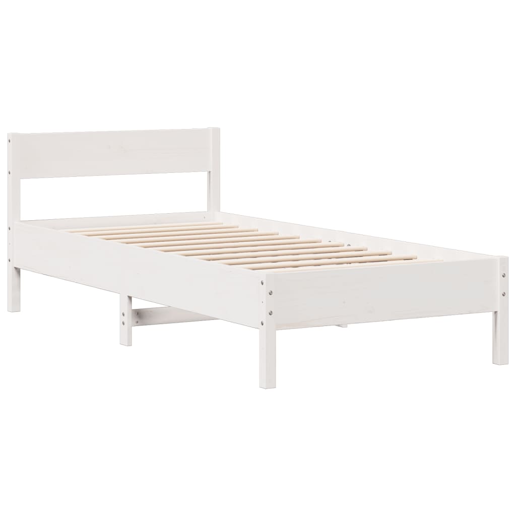 Lit bibliothèque sans matelas blanc 75x190cm bois de pin massif - XIOS