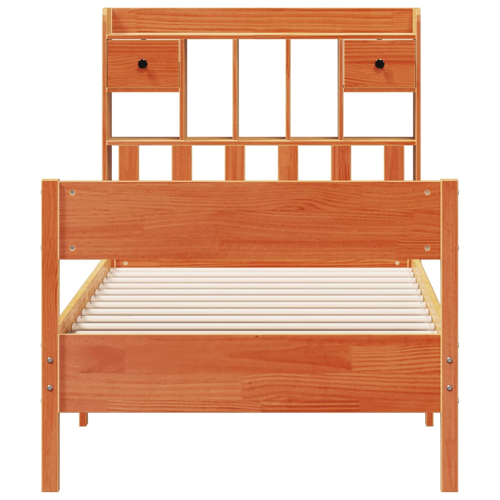 Lit bibliothèque sans matelas cire marron 75x190 cm pin massif - XIOS