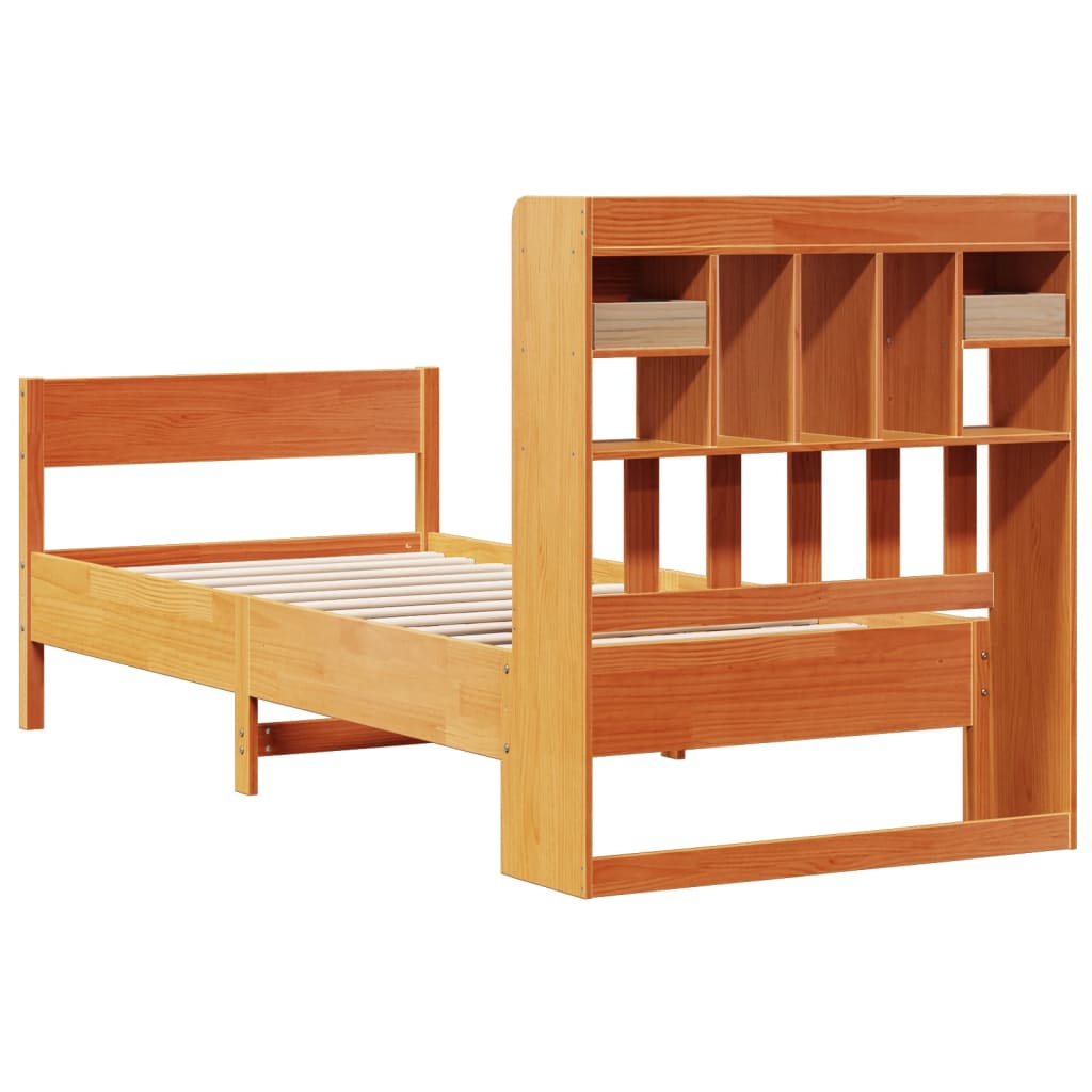 Lit bibliothèque sans matelas cire marron 75x190 cm pin massif - XIOS