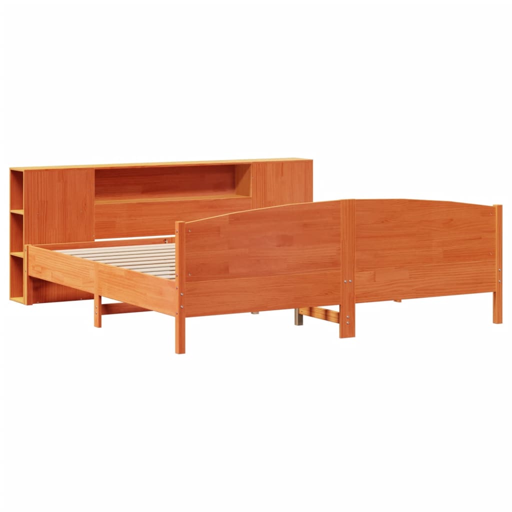 Lit bibliothèque sans matelas cire marron 200x200 cm pin massif - XIOS