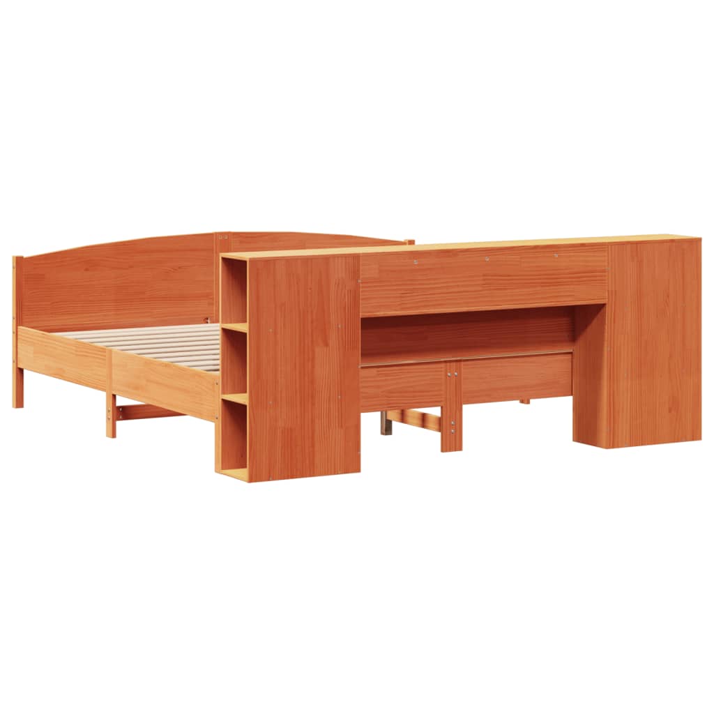 Lit bibliothèque sans matelas cire marron 200x200 cm pin massif - XIOS