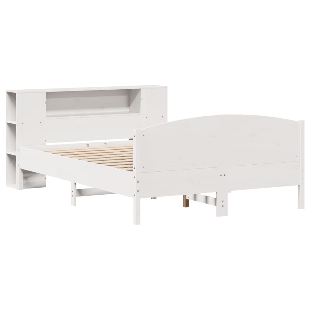 Lit bibliothèque sans matelas blanc 160x200 cm bois pin massif - XIOS