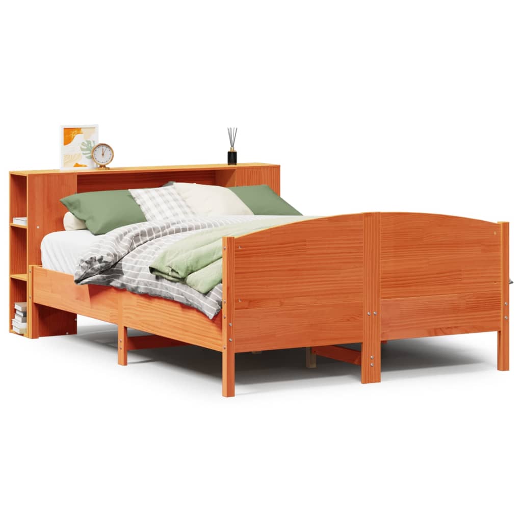 Lit bibliothèque sans matelas cire marron 150x200 cm pin massif - XIOS
