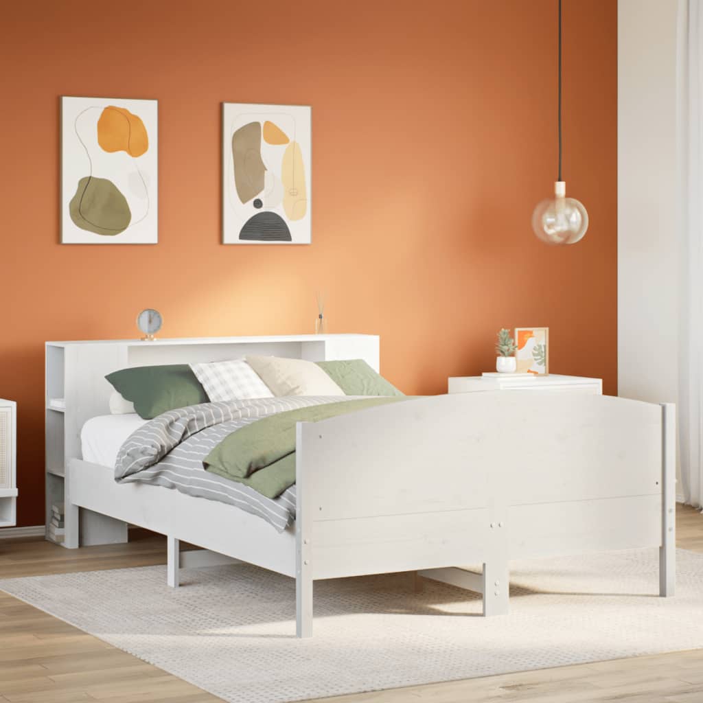 Lit bibliothèque sans matelas blanc 140x200 cm bois pin massif - XIOS