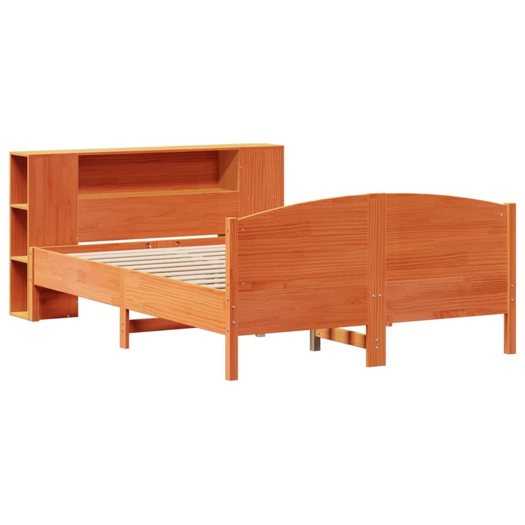Lit bibliothèque sans matelas cire marron 140x200 cm pin massif - XIOS