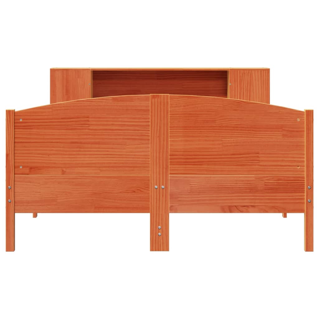 Lit bibliothèque sans matelas cire marron 140x200 cm pin massif - XIOS