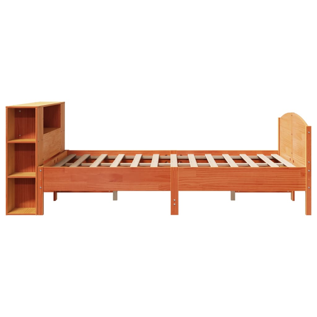 Lit bibliothèque sans matelas cire marron 140x200 cm pin massif - XIOS