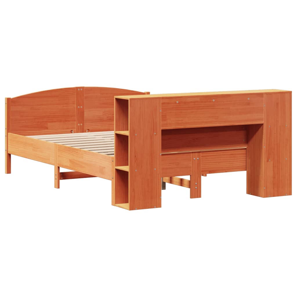 Lit bibliothèque sans matelas cire marron 140x200 cm pin massif - XIOS