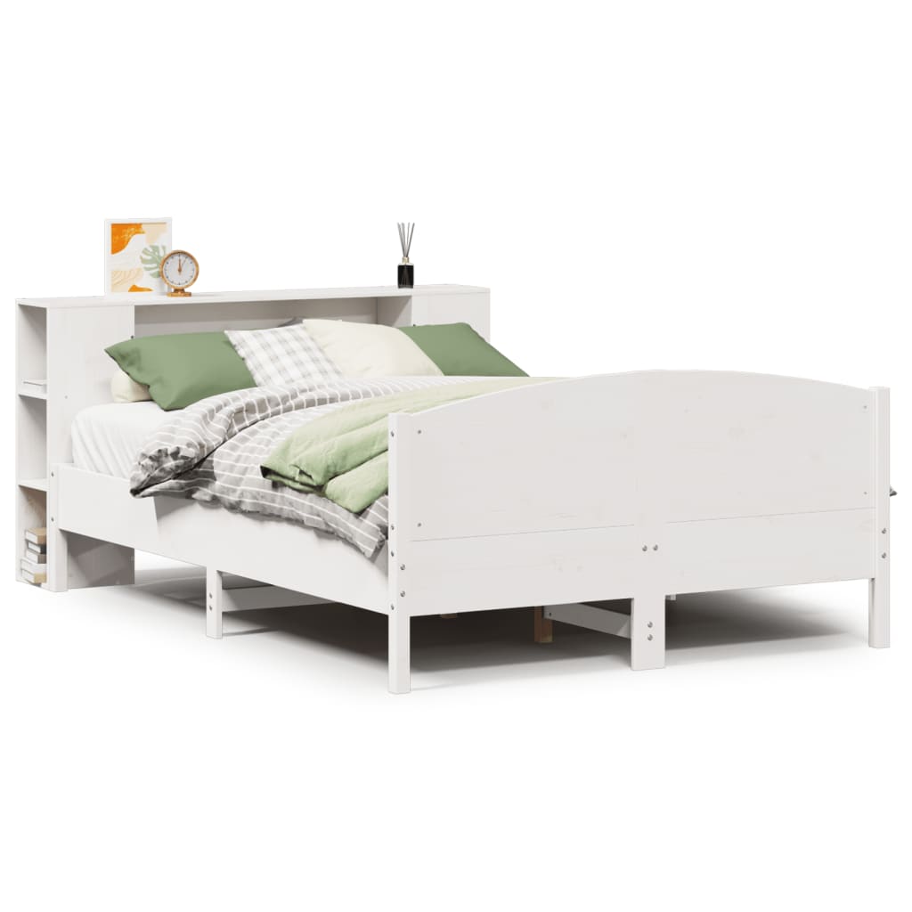 Lit bibliothèque sans matelas blanc 135x190 cm bois pin massif - XIOS