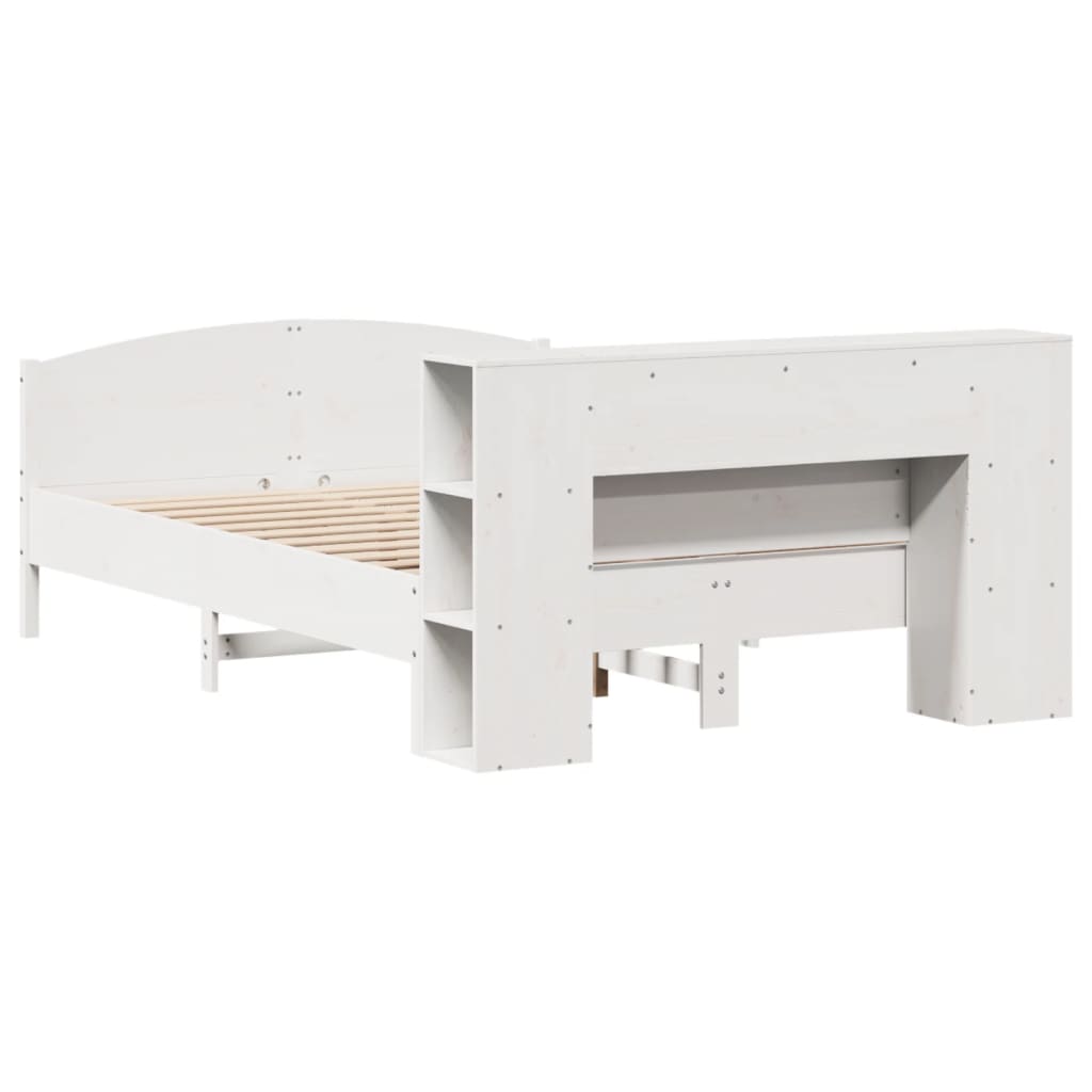 Lit bibliothèque sans matelas blanc 135x190 cm bois pin massif - XIOS