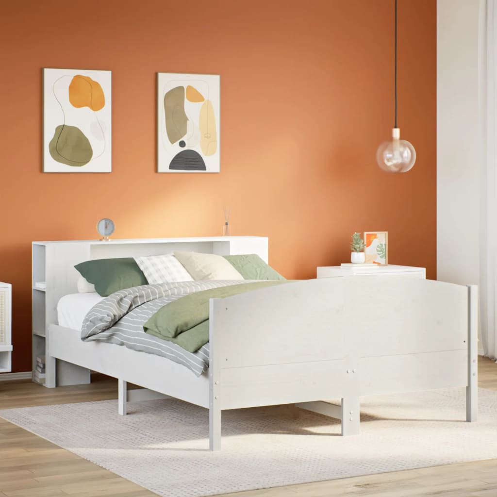 Lit bibliothèque sans matelas blanc 135x190 cm bois pin massif - XIOS