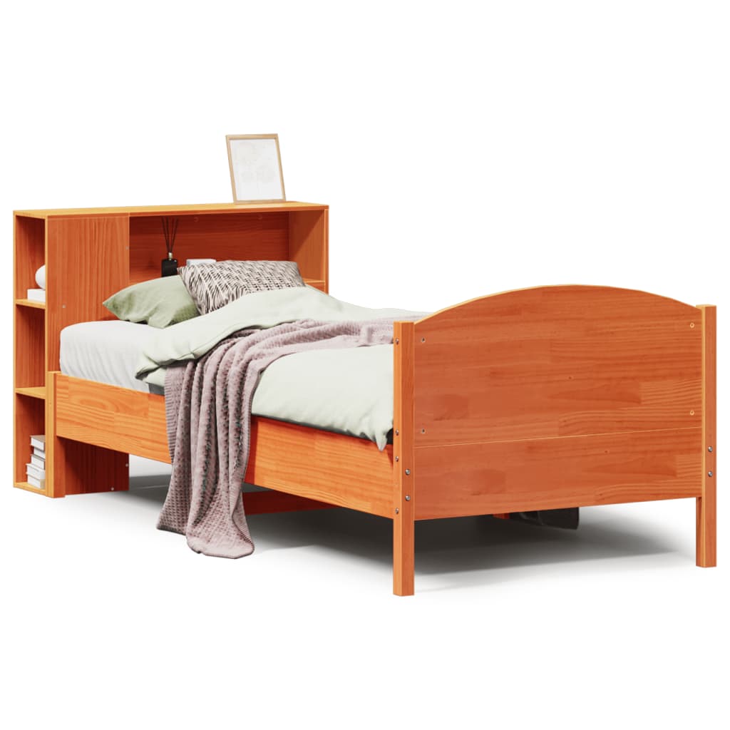 Lit bibliothèque sans matelas cire marron 100x200 cm pin massif