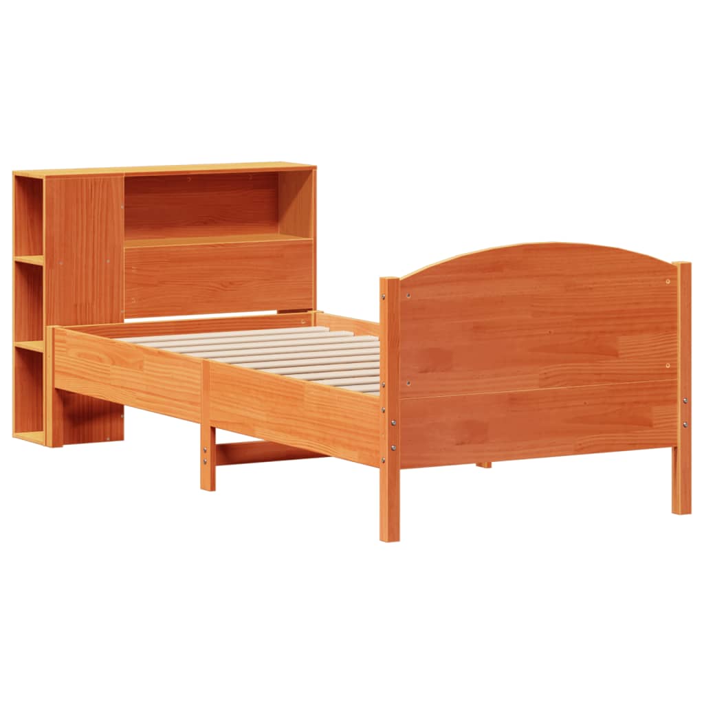 Lit bibliothèque sans matelas cire marron 100x200 cm pin massif
