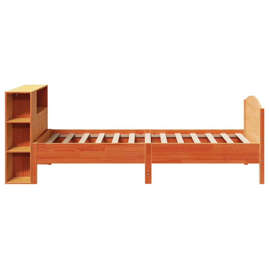 Lit bibliothèque sans matelas cire marron 100x200 cm pin massif