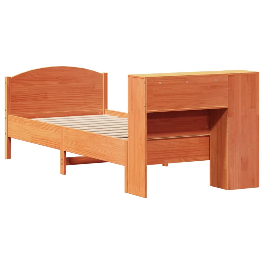Lit bibliothèque sans matelas cire marron 100x200 cm pin massif