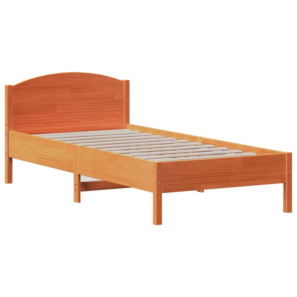 Lit bibliothèque sans matelas cire marron 100x200 cm pin massif