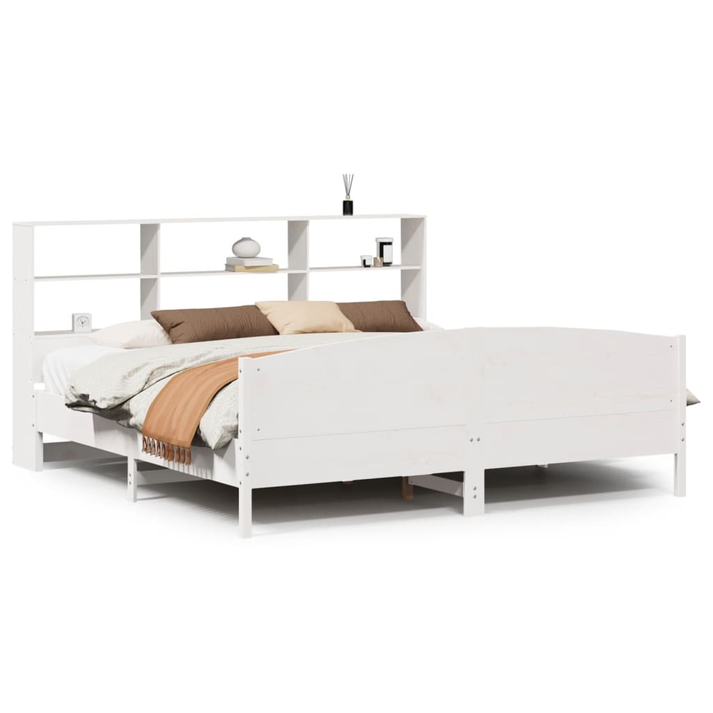 Lit bibliothèque sans matelas blanc 180x200 cm bois pin massif - XIOS