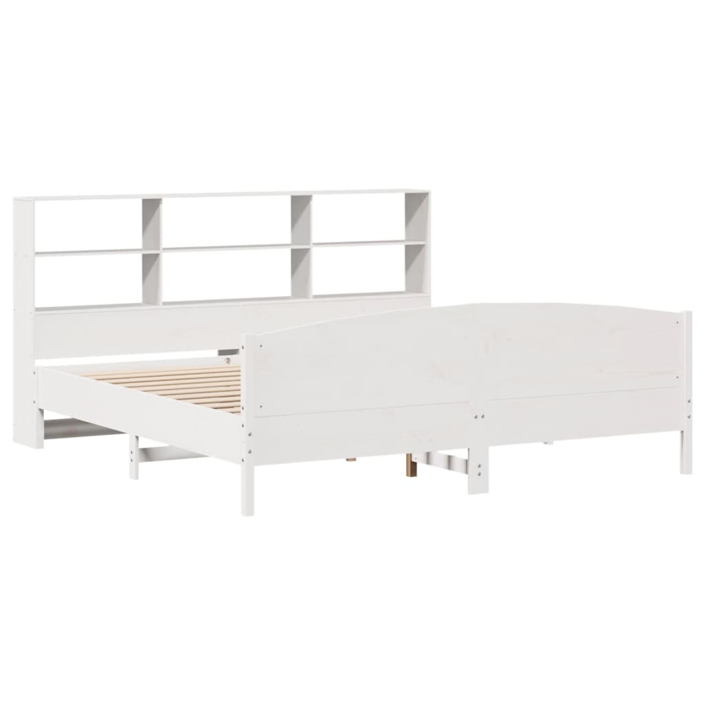 Lit bibliothèque sans matelas blanc 180x200 cm bois pin massif - XIOS