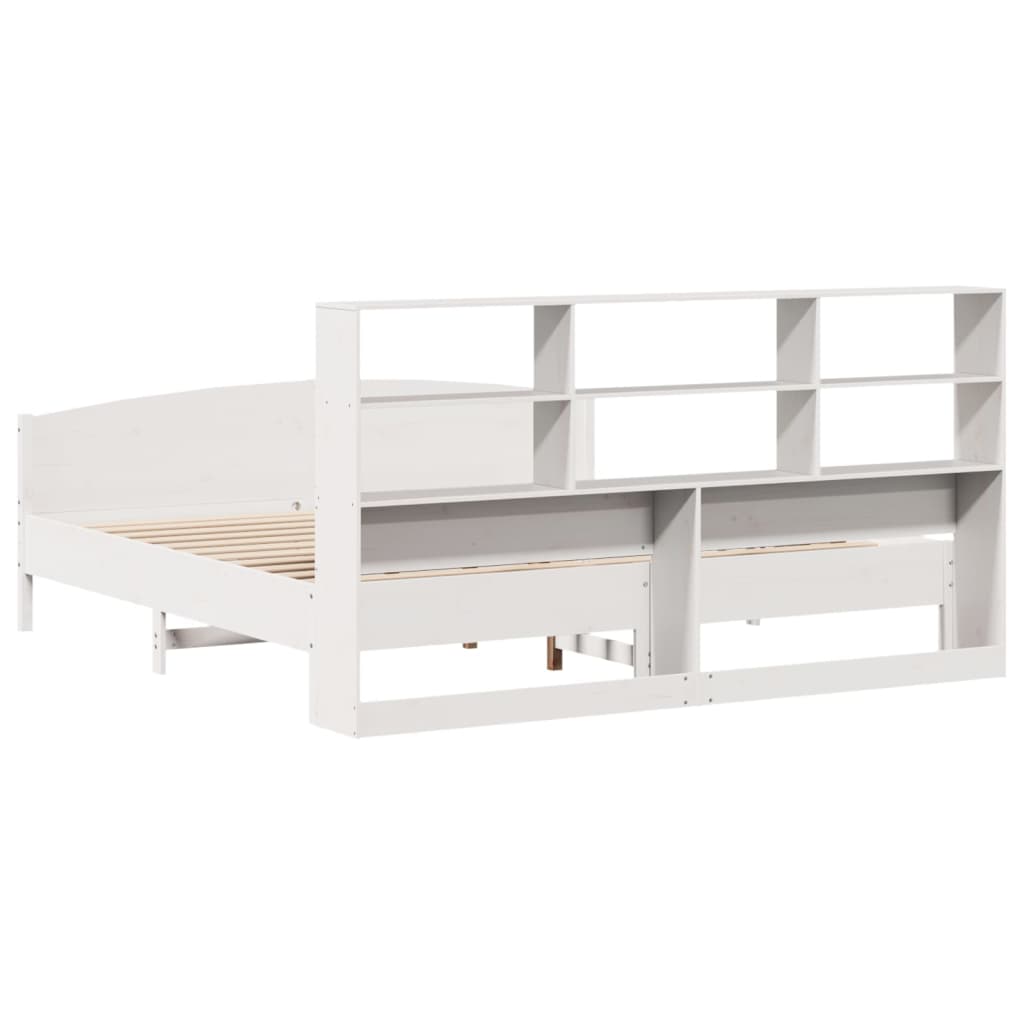 Lit bibliothèque sans matelas blanc 180x200 cm bois pin massif - XIOS