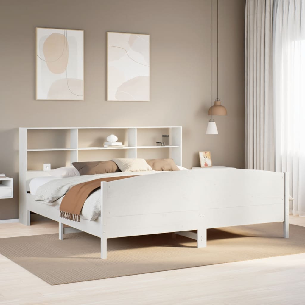 Lit bibliothèque sans matelas blanc 180x200 cm bois pin massif - XIOS