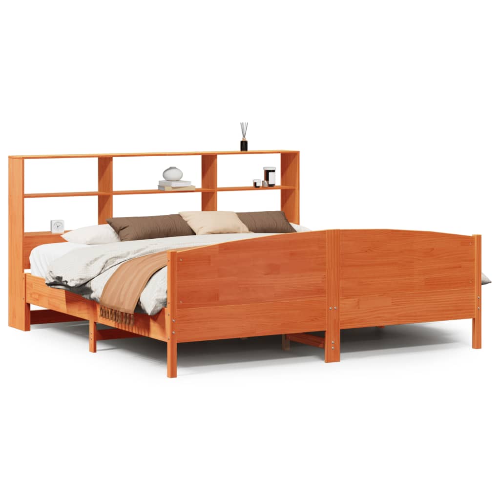 Lit bibliothèque sans matelas cire marron 180x200 cm pin massif - XIOS