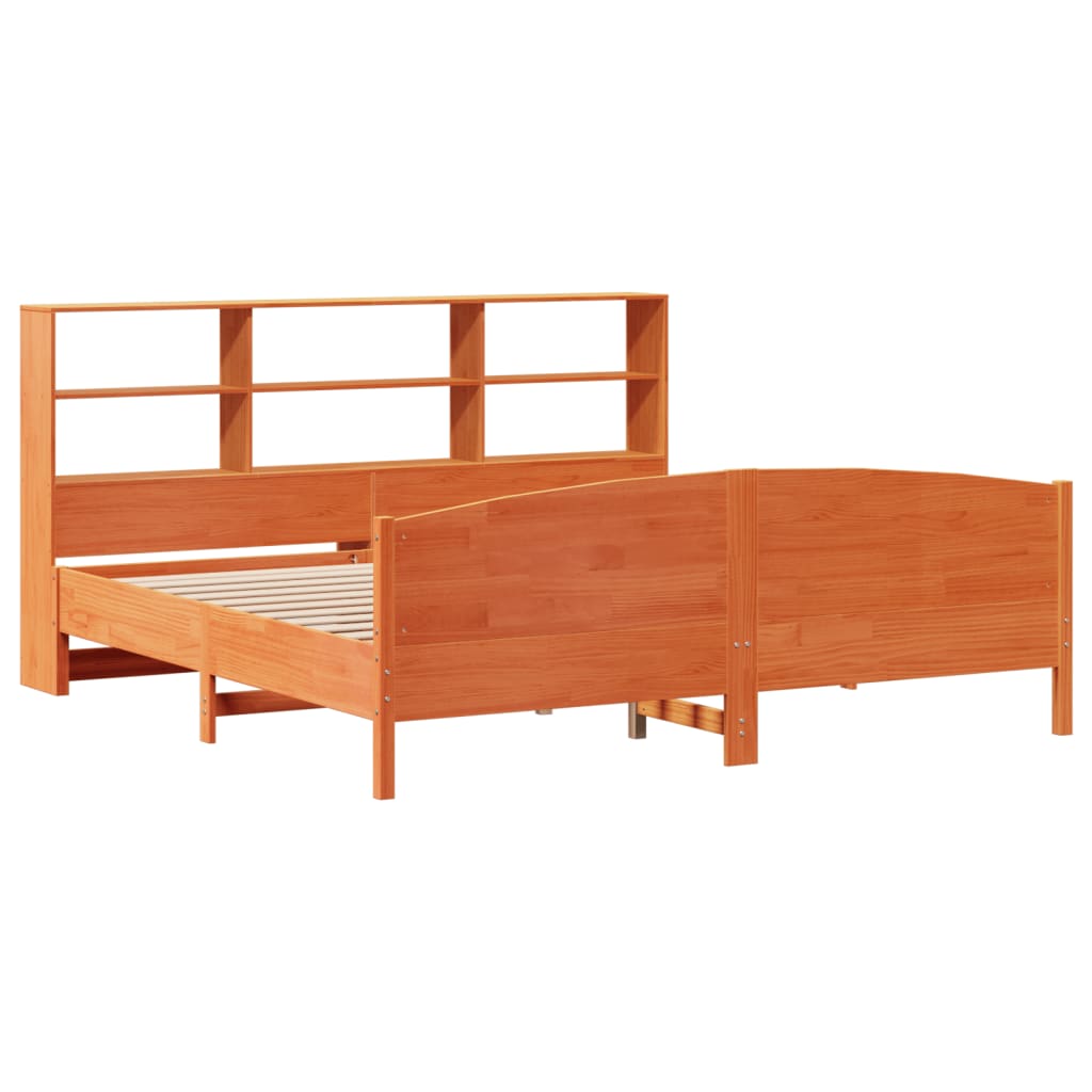 Lit bibliothèque sans matelas cire marron 180x200 cm pin massif - XIOS