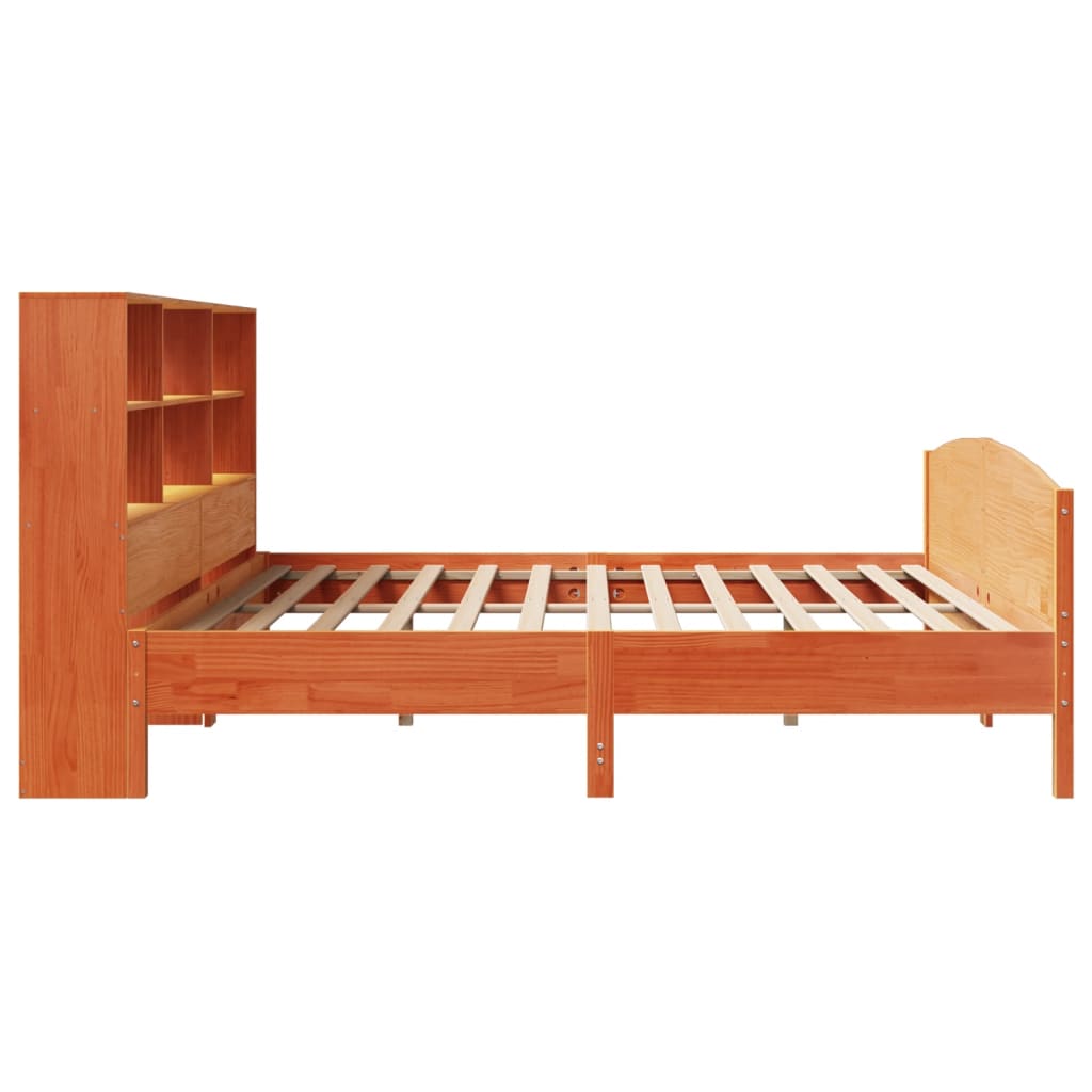 Lit bibliothèque sans matelas cire marron 180x200 cm pin massif - XIOS
