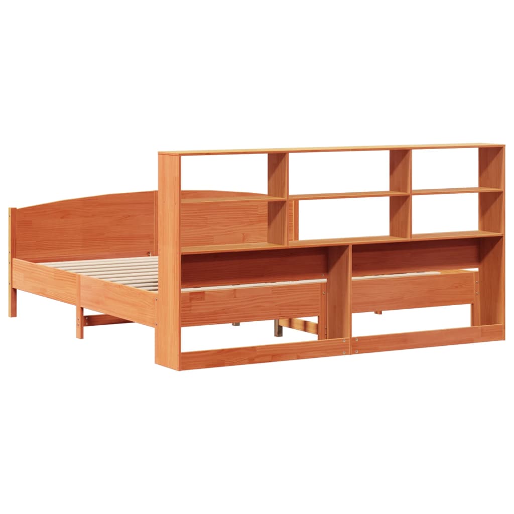 Lit bibliothèque sans matelas cire marron 180x200 cm pin massif - XIOS