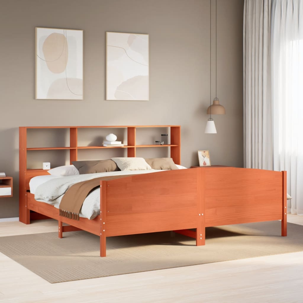 Lit bibliothèque sans matelas cire marron 180x200 cm pin massif - XIOS