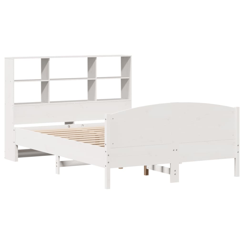 Lit bibliothèque sans matelas blanc 160x200 cm bois pin massif - XIOS